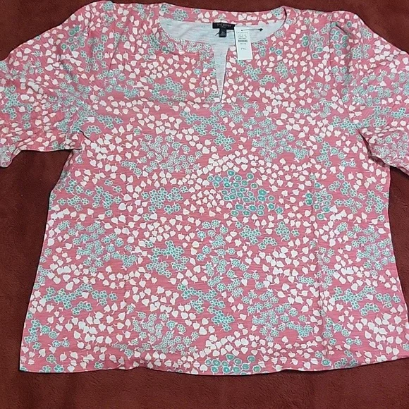 Talbot's Split Neck Floral Print Tee Shirt - Picture 5 of 7